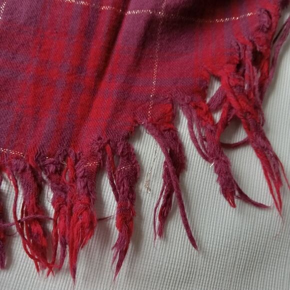 Current/Elliott Red Long Sleeve Frayed Hem Plaid Button Up Cotton Shirt Size 1 - Picture 12 of 15